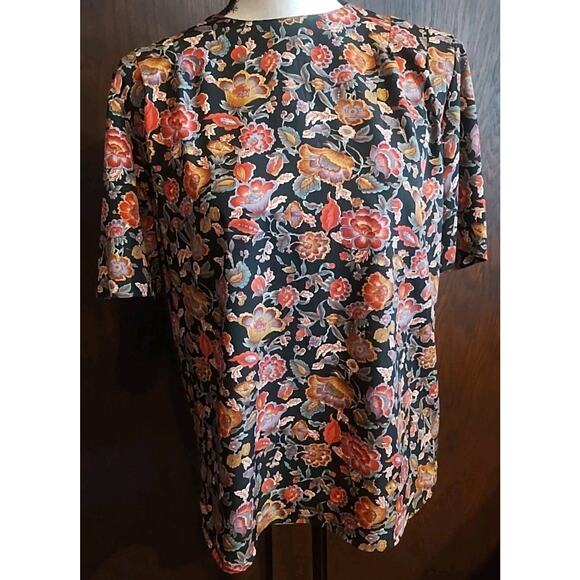 Dark Floral Womens Small Short Sleeve Blouse Top Lightweight Vtg Christie Jill - Picture 1 of 6